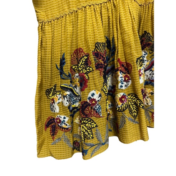 Bhanuni by Jyoti Embroidered Peplum‎ Blouse Short Sleeve Mustard Yellow S - Picture 7 of 11